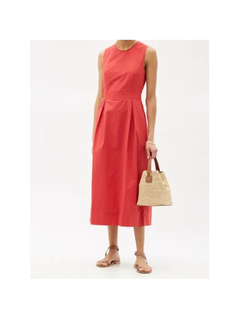 Three Graces London Marjorie Open Back Cotton Poplin Midi Dress Red size 4 NWT